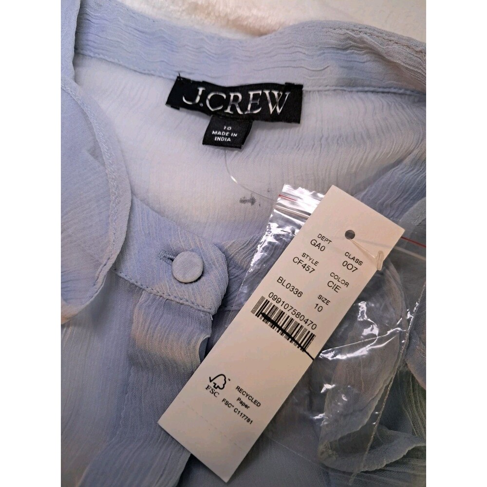 NWT J.Crew Size 10 Ruffle-Front Top in Crinkle Cupro Light SMALL MARK TO BACK - Picture 5 of 12